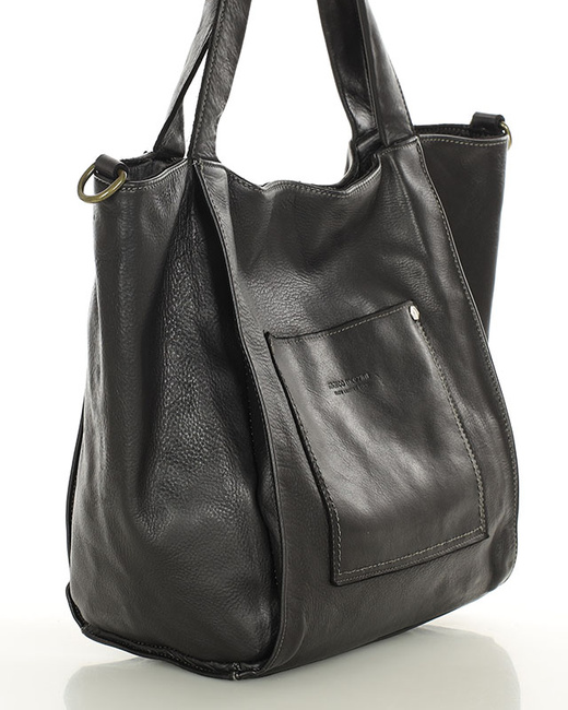 Shopperka torebka skórzana miejska - MARCO MAZZINI czarna