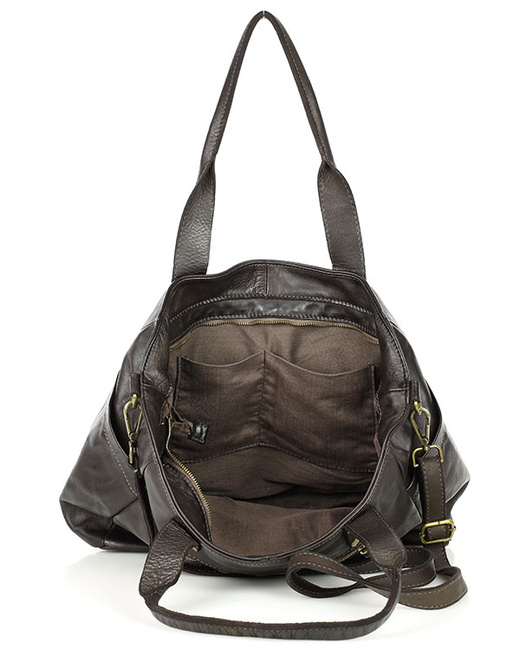 Torba skórzana shopper XL na ramię z dwoma kieszeniami MARCO MAZZINI ciemny brąz