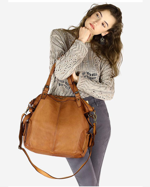 MARCO MAZZINI Miejska torba skórzana z regulowaną rączką old leather handmade camel