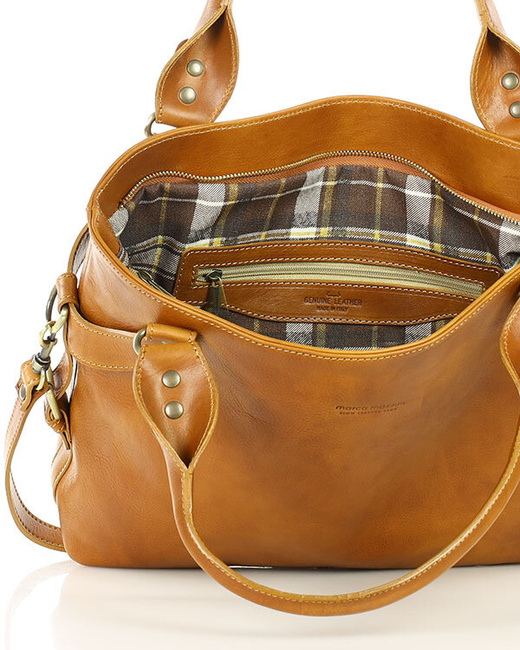 Torebka biznesowa damska kuferek skórzany premium bag - MARCO MAZZINI camel