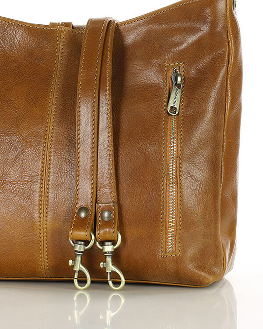 Klasyczna torba skórzana na ramię premium leather - MARCO MAZZINI brąz camel