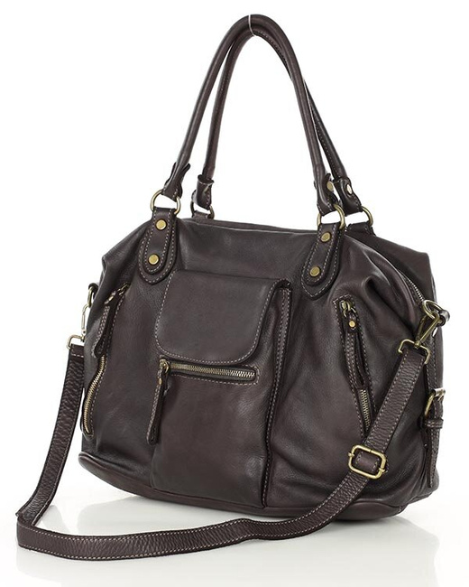 Torba biznesowa bowling retro bag skórzana - MARCO MAZZINI ciemny brąz caffe