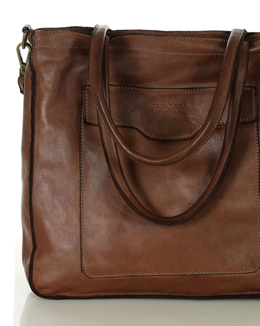 Torba shopper brązowa czekoladowa z kieszeniami skóra naturalna – MARCO MAZZINI