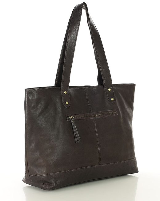 Torebka skórzana shopper damski z przegródkami - MARCO MAZZINI brąz czekolada