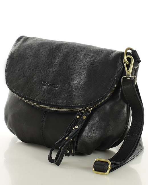 Torebka na ramię listonoszka duża skórzana - MARCO MAZZINI czarna