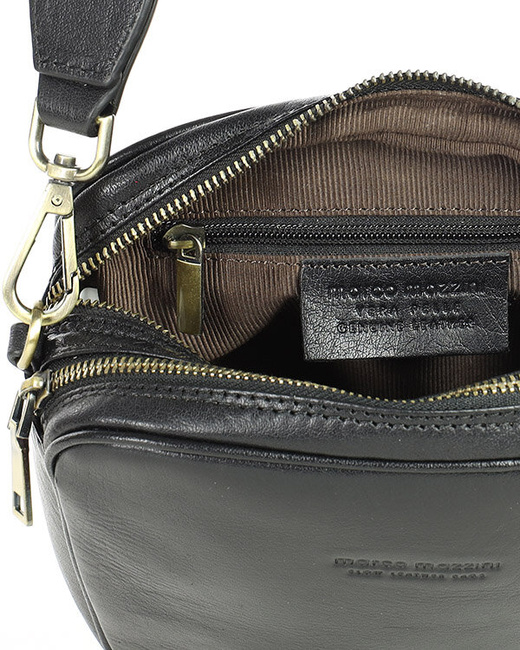 Torba skórzana na dwa zamki crossbody camera bag - MARCO MAZZINI czarny