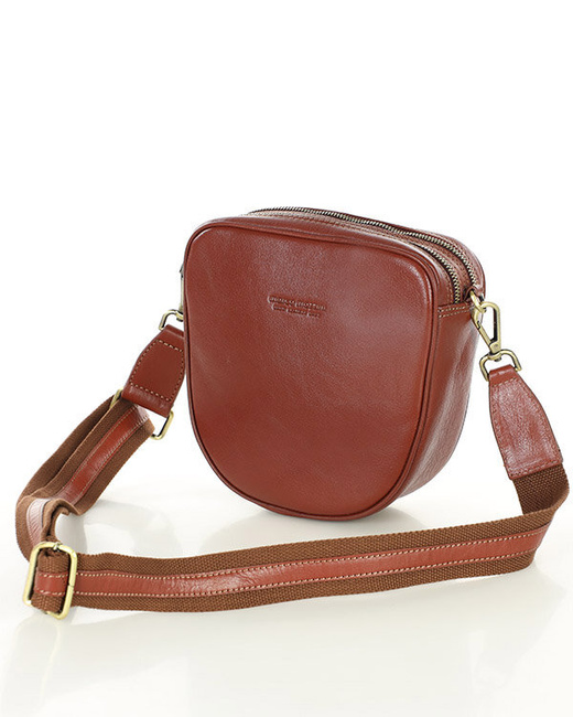 Torba skórzana na dwa zamki crossbody camera bag - MARCO MAZZINI brązowy