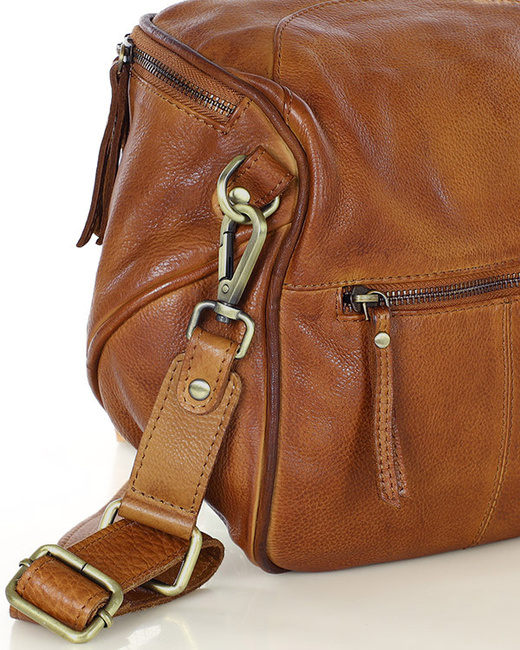 Torebka na szerokim pasku półokrągła skórzana listonoszka - MARCO MAZZINI brąz camel