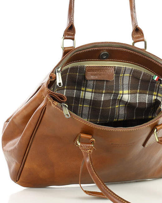 Torebka skórzana dwukomorowa kuferek premium - MARCO MAZZINI brązowy