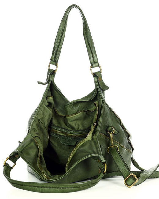 Torba skórzana wysokogatunkowa na ramię styl miejski shoulder leather bag - MARCO MAZZINI zielona