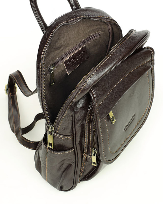 Plecak skórzany damski perfekcyjna organizacja - MARCO MAZZINI brąz