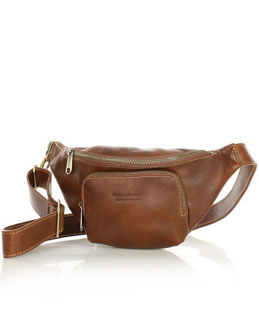 Torebka nerka na szerokim pasku skórzana premium pelle - MARCO MAZZINI brązowa