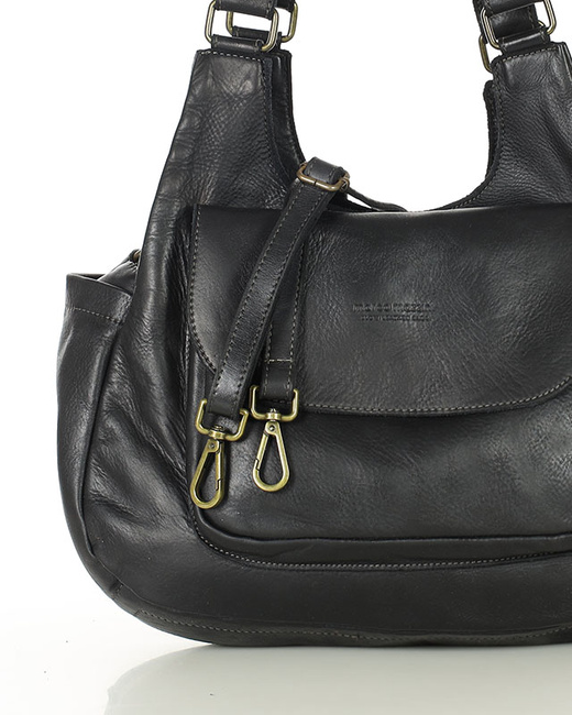 Włoska torebka skórzana z kieszenią z przodu retro bag handmade - MARCO MAZZINI czarny