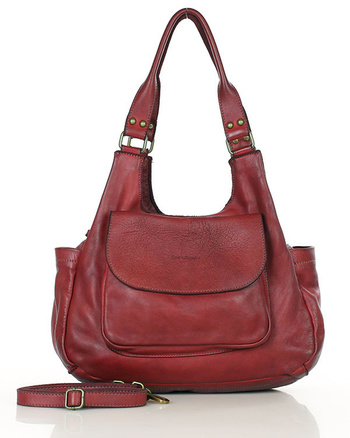 Włoska torebka skórzana z kieszenią retro bag handmade - MARCO MAZZINI bordo czerwona
