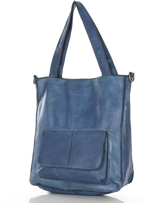 Torebka damska shopper A4 skóra naturalna - MARCO MAZZINI jeansowa niebieska