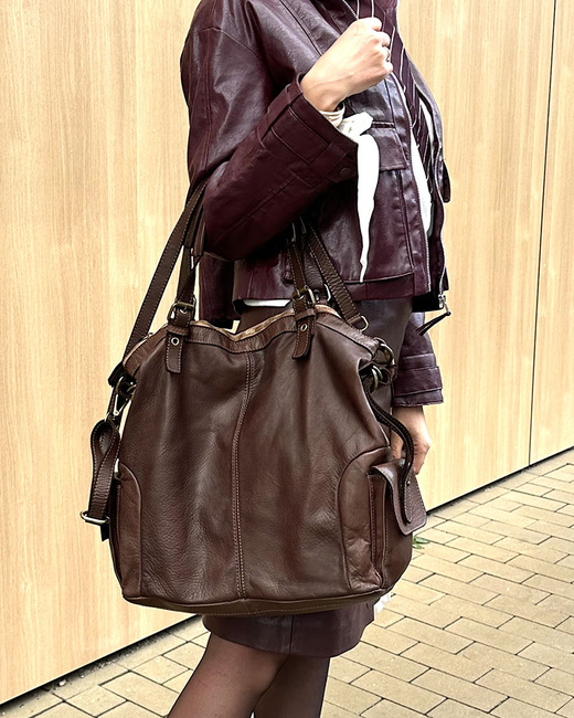 MARCO MAZZINI Miejska torba skórzana z regulowaną rączką old leather handmade czekoladowy brąz