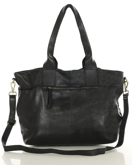 Czarna torebka skórzana na ramię shopper na długich rączkach - MARCO MAZZINI