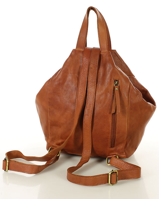 Brązowy skórzany plecak damski z bezpiecznym dostępem do wnętrza – MARCO MAZZINI camel