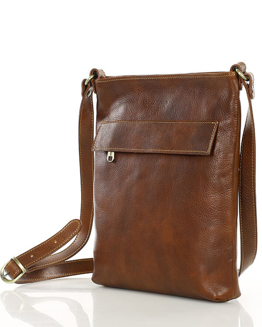 Torebka skórzana listonoszka prostokątna klasy premium - MARCO MAZZINI brązowa