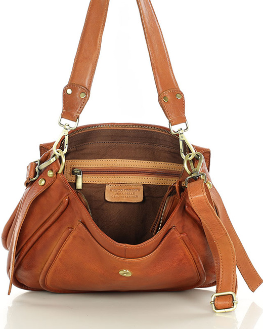 Saddle bag skórzana torebka damska na ramię - MARCO MAZZINI brąz kamelowy
