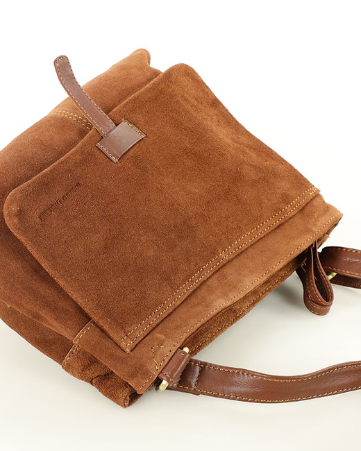 Brązowa zamszowa listonoszka skórzana dwukomorowa - MARCO MAZZINI