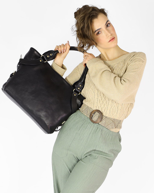 Torebka biznesowa damska kuferek skórzany premium bag - MARCO MAZZINI czarny