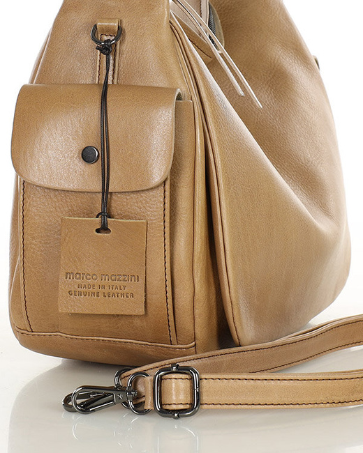 Luksusowa torebka kuferek na ramię skóra naturalna MARCO MAZZINI beżowa