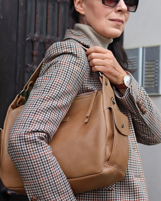 Luksusowa torebka kuferek na ramię skóra naturalna MARCO MAZZINI beżowa