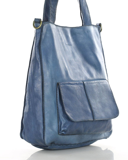 Torebka damska shopper A4 skóra naturalna - MARCO MAZZINI jeansowa niebieska