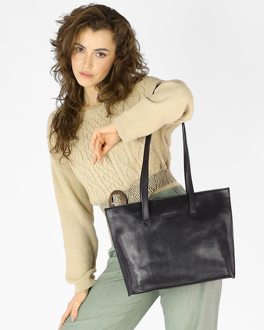 Torebka damska shopper uszlachetniona skóra włoska - MARCO MAZZINI czarna