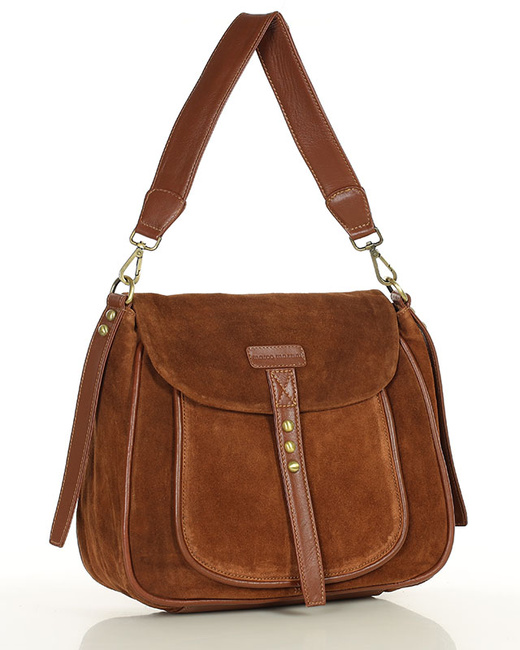Torebka zamszowa saddle bag skórzana na ramię - MARCO MAZZINI brąz camel