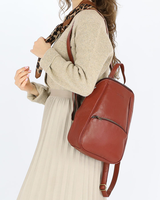 Elegancki plecak damski skórzany miejski minimalizm - MARCO MAZZINI brąz whisky