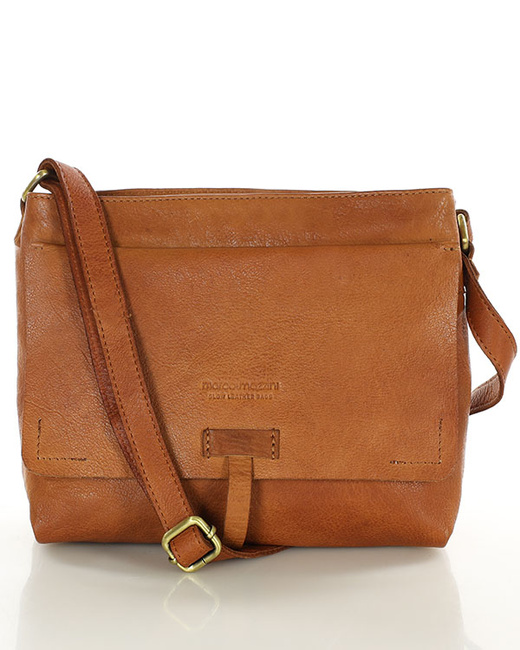 Torebka skórzana listonoszka damska messenger bag - MARCO MAZZINI brąz koniak