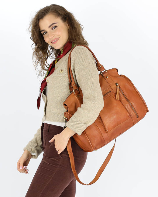 Torebka skórzany kuferek vintage old pelle MARCO MAZZINI brąz camel