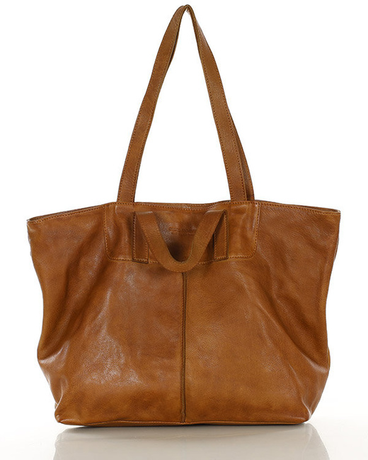 Duża torba shopper skórzana podwójne rączki - MARCO MAZZINI brąz camel