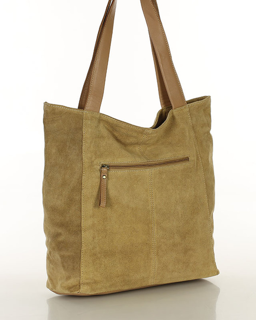 Miękka torba zamszowa skórzana shopper na ramię - MARCO MAZZINI - beżowa