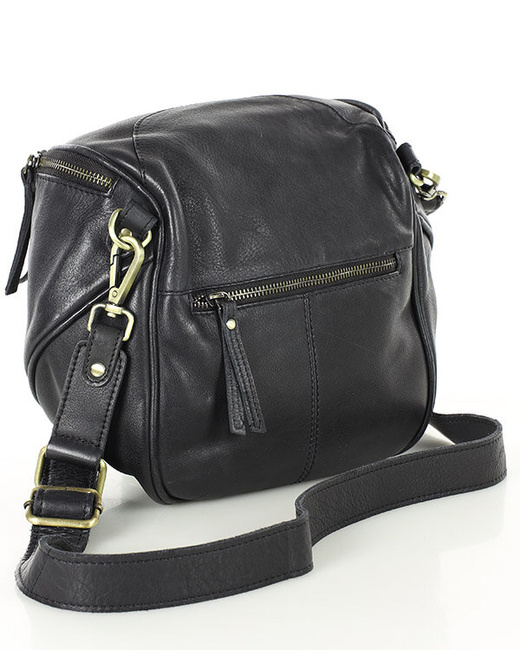 Torebka na szerokim pasku półokrągła skórzana listonoszka - MARCO MAZZINI czarna