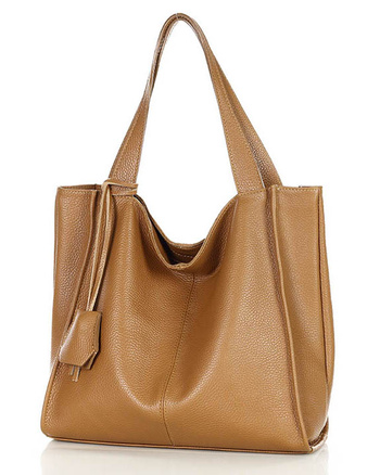 Modna torebka damska skórzany shopper bag - MARCO MAZZINI Portofino Max camel