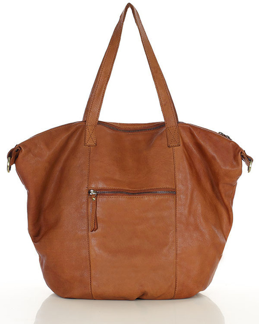 Torba damska skórzana shopper z kieszeniami - It bag MARCO MAZZINI brąz camel