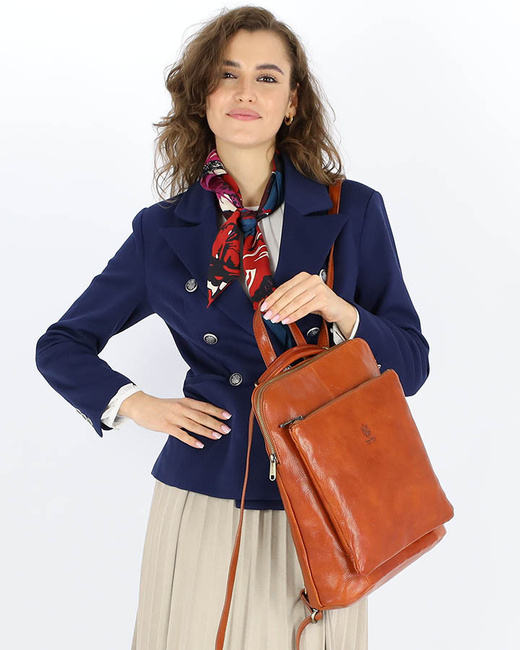 Elegancki plecak damski skórzany premium MARCO MAZZINI brązowy