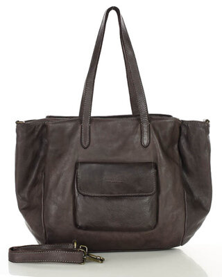 Torebka damska trzykomorowa shopperka skórzana - MARCO MAZZINI ciemny brąz