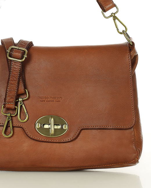 Legendarna torebka skórzana na ramię 2 w 1 genuine lether - MARCO MAZZINI brąz migdałowy