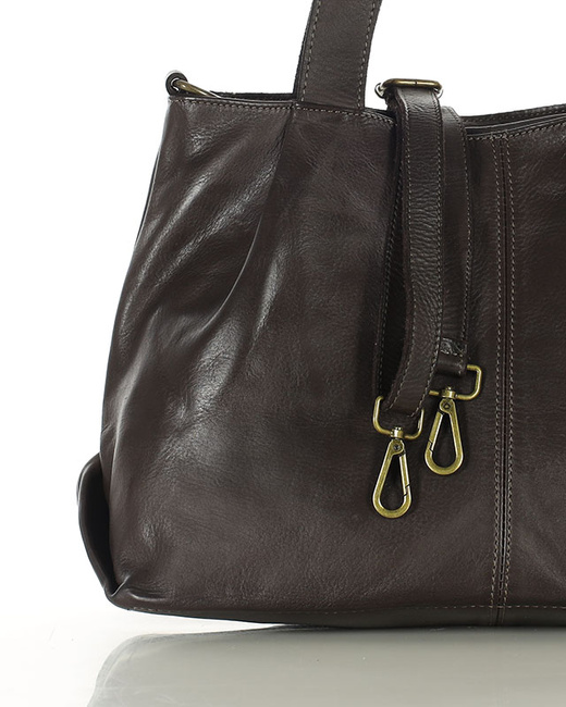 Torebka kuferek skórzana na ramię z miękkiej skóry MARCO MAZZZINI ciemny brąz