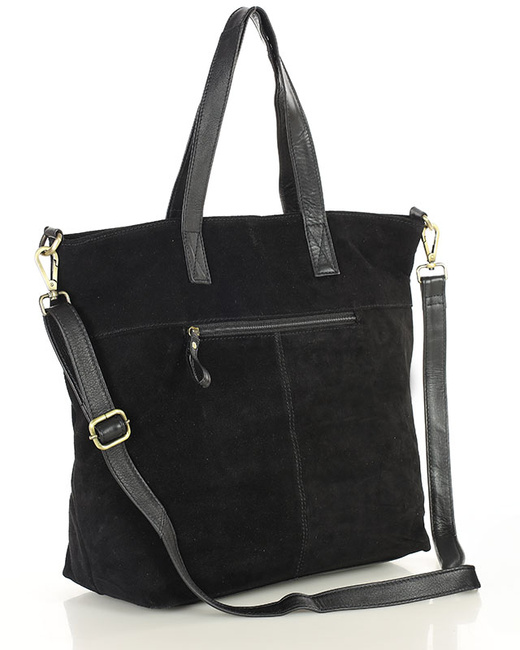 Torebka damska shopper duża zamszowa z kieszonkami – MARCO MAZZINI czarna