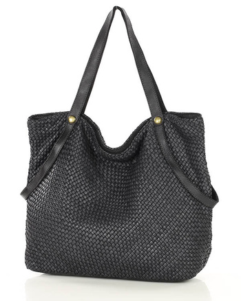 Duża torebka pleciona shopperka ze skóry - MARCO MAZZINI czarna