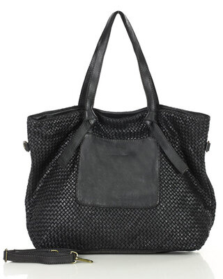 Oryginalna torebka pleciona damska skórzany shopper bag - MARCO MAZZINI czarna