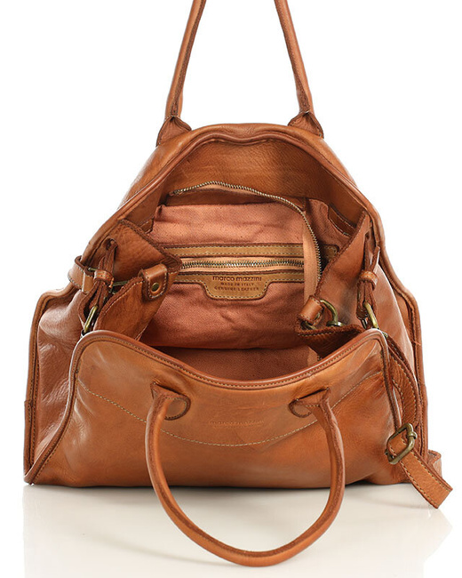 Kultowa torebka typu kuferek z włoskiej skóry naturalnej - MARCO MAZZINI brąz camel