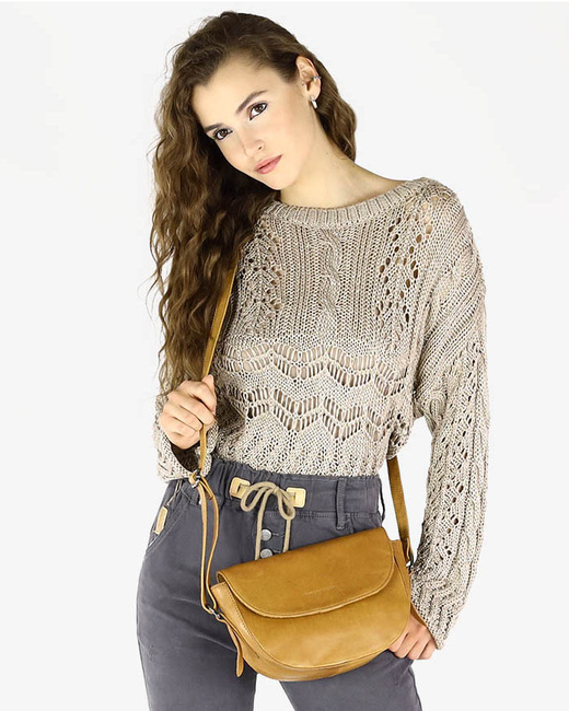 Torebka damska półokrągła listonoszka skórzana MARCO MAZZINI brąz camel