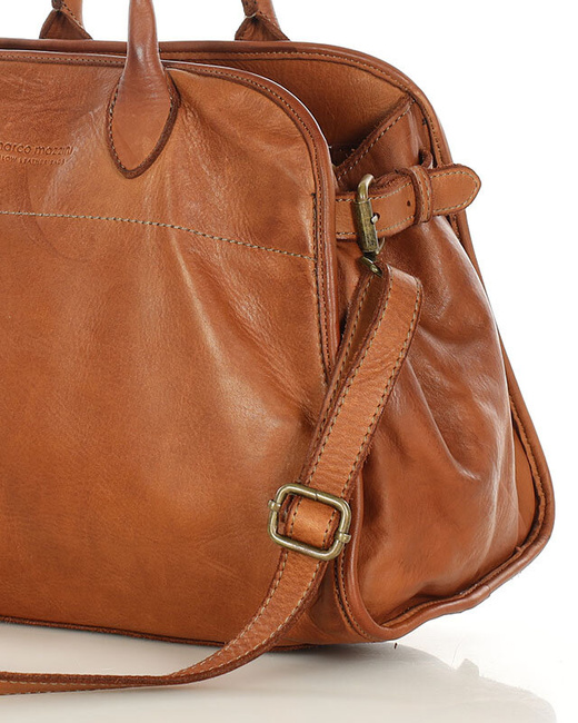 Kultowa torebka typu kuferek z włoskiej skóry naturalnej - MARCO MAZZINI brąz camel
