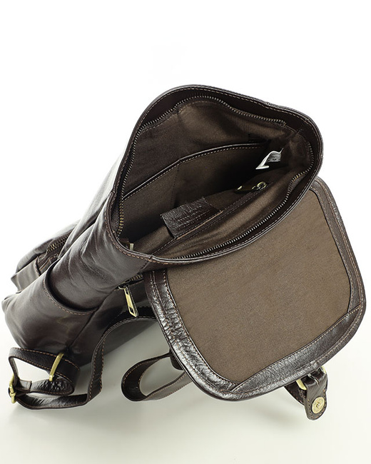 Damski plecak miejski skórzany A4 retro style - MARCO MAZZINI ciemny brąz